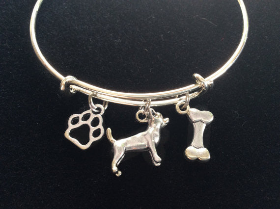 Chihuahua Dog Charm on a Silver Expandable Adjustable Bangle Bracelet Double Sided Charms Meaningful