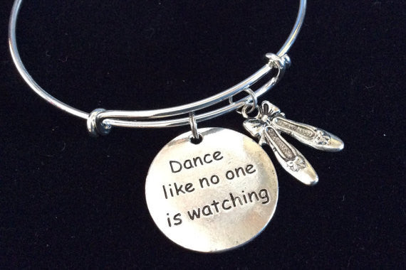 Dance Like No One is Watching Silver Adjustable Expandable Wire Bangle Charm Bracelet Ballet Teacher