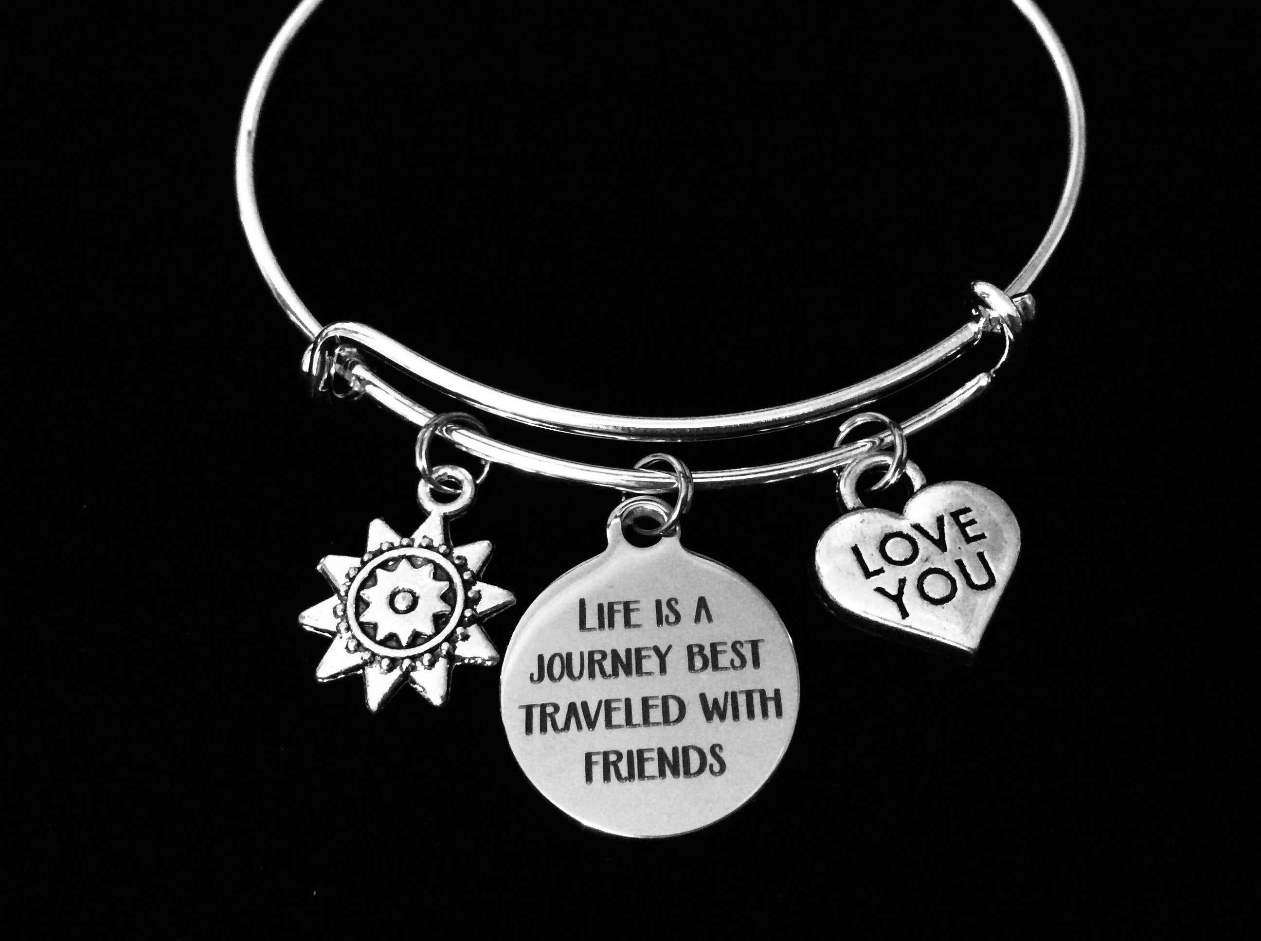 Life is a Journey Best Traveled With Friends Expandable Charm Bracelet Silver Adjustable Silver Wire