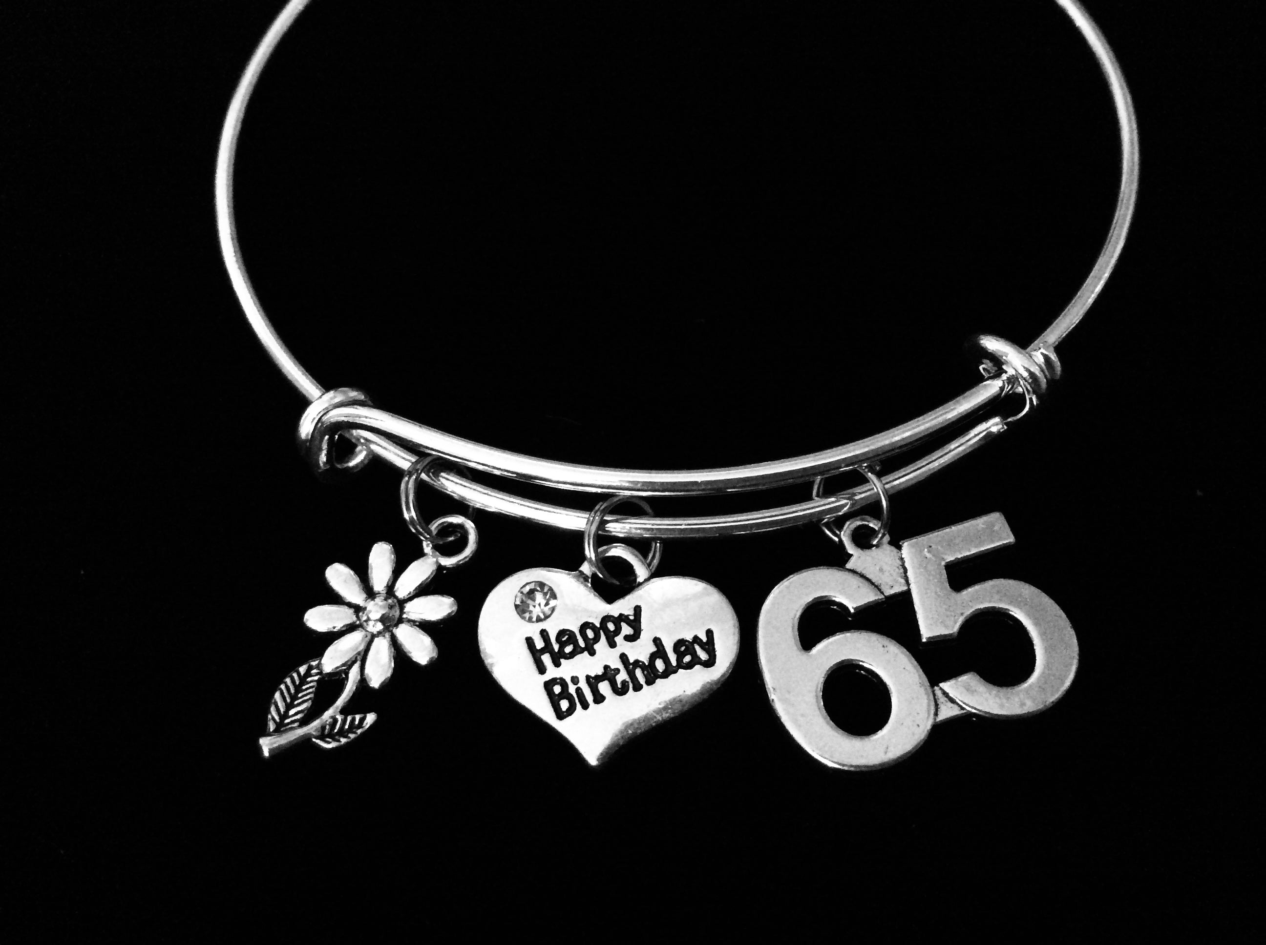 Happy 65th Birthday Expandable Charm Bracelet 65 Birthday Silver