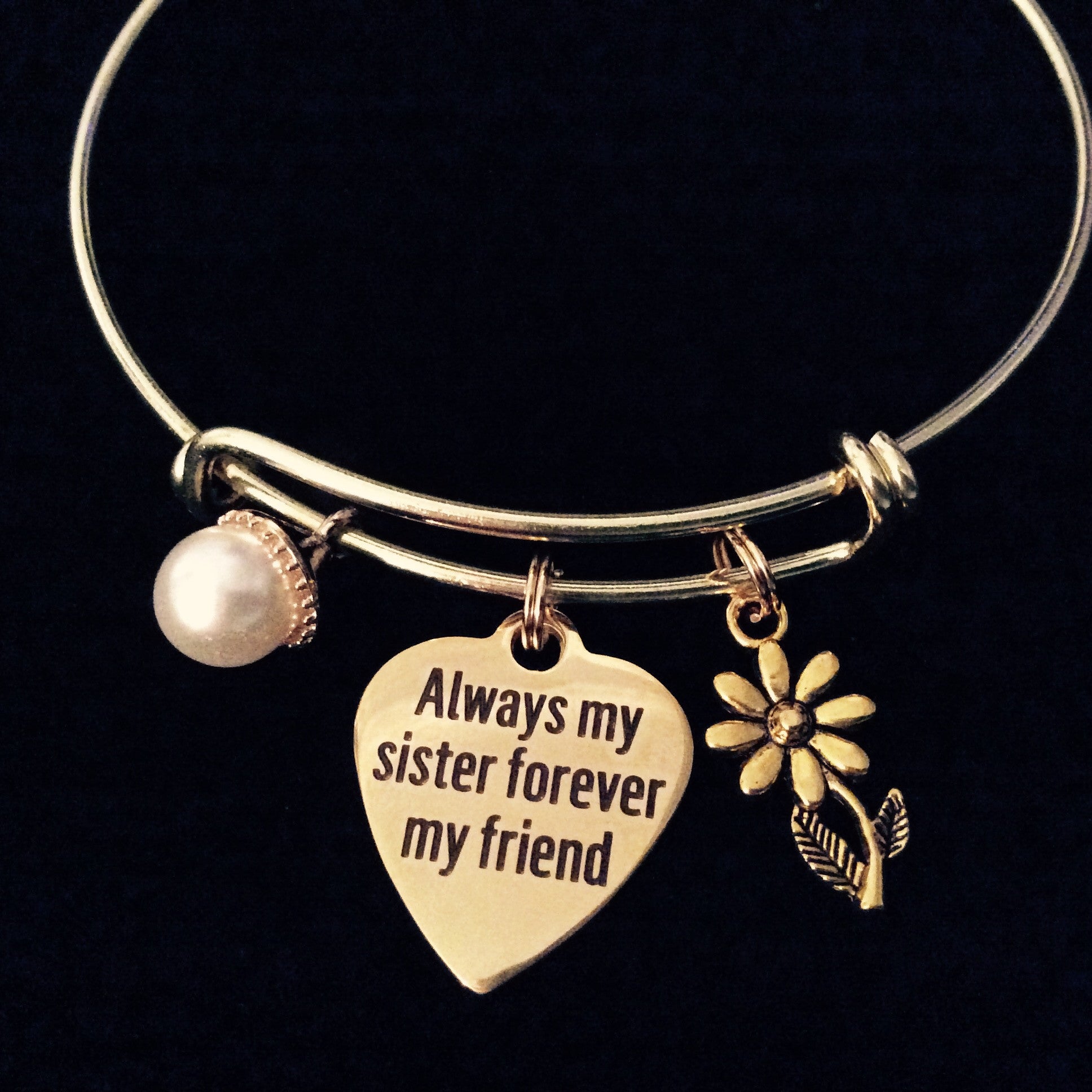 Gold Always my Sister Forever My Friend Expandable Charm Bracele