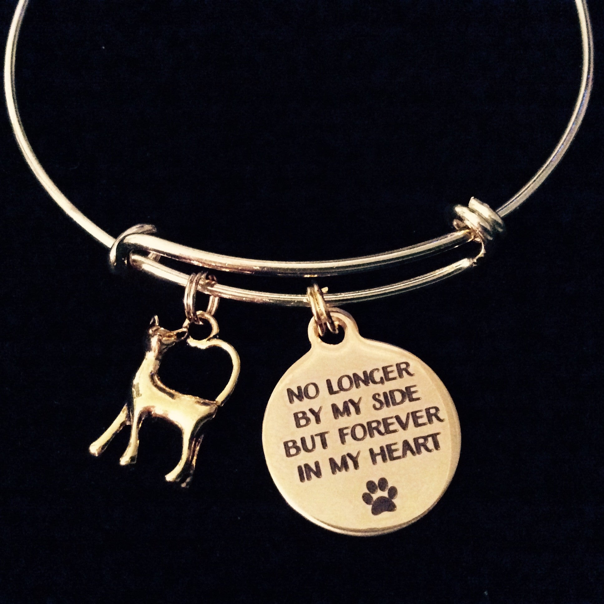 Gold Cat Memorial Pet Loss Expandable Charm Bracelet Adjustable