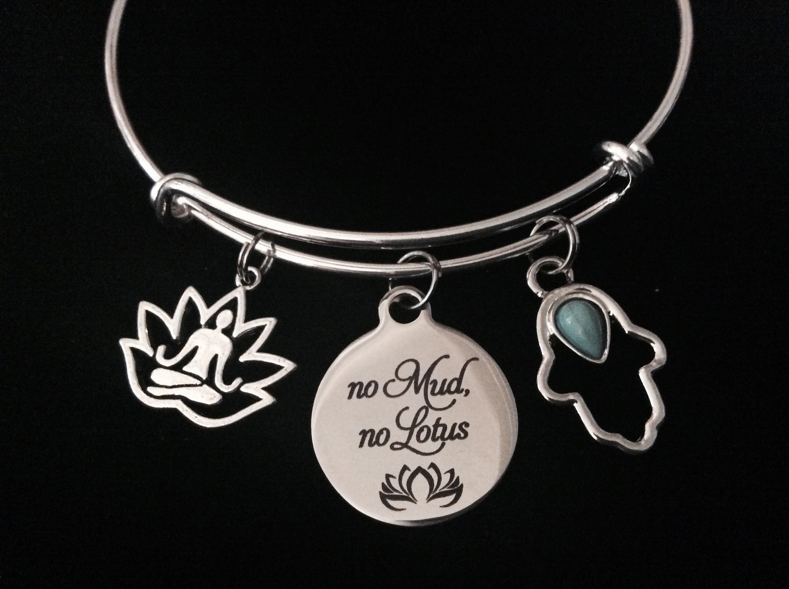 No Mud No Lotus Hamsa Hand Buddha Adjustable Bracelet Expandable