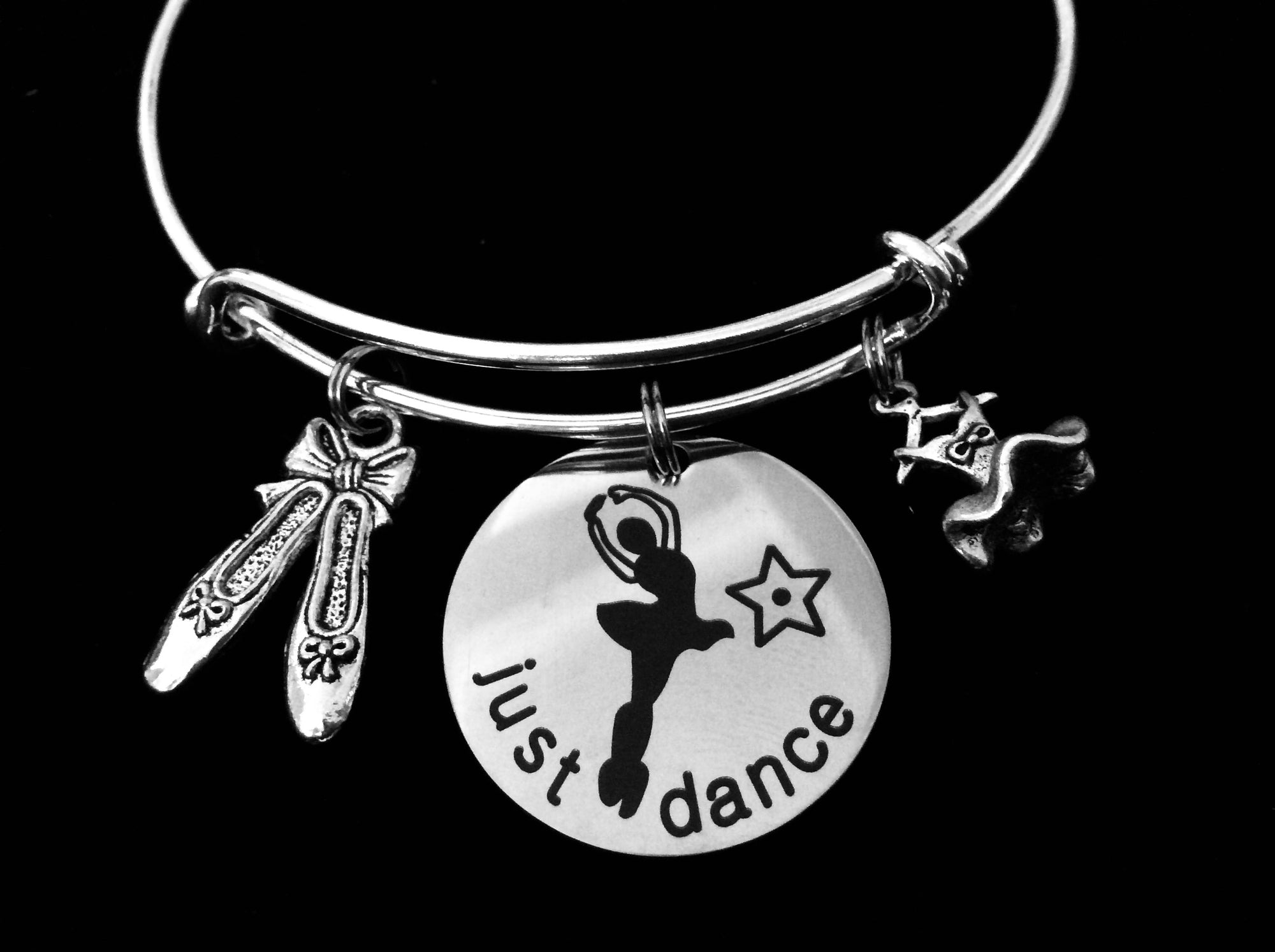 Ballet Just Dance Silver Expandable Charm Bracelet Dancer Ballerina Te