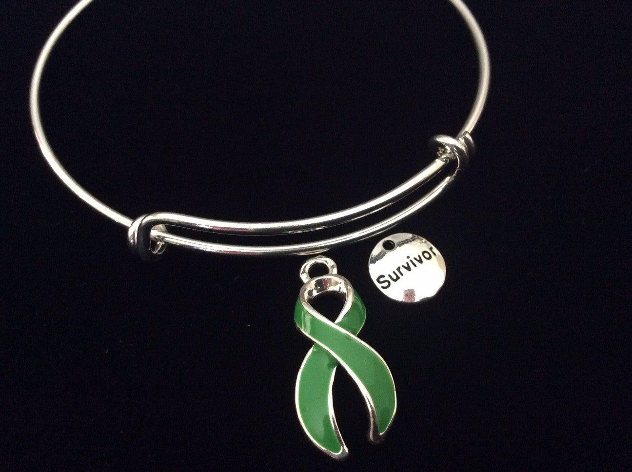 Survivor Green Awareness Ribbon Expandable Charm Bracelet Adjustable Bangle Gift Lyme Disease Cerebr