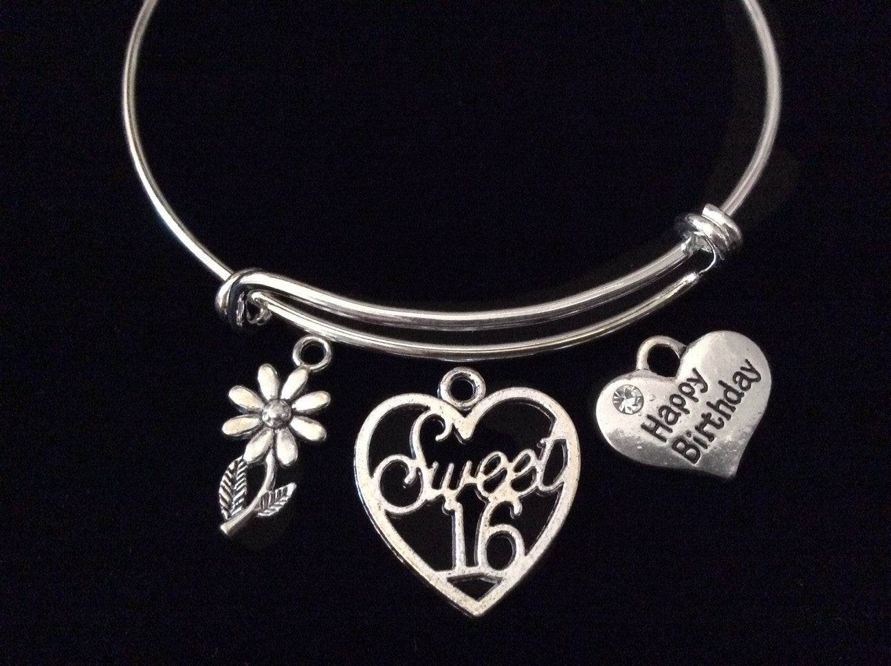 Happy Birthday Sweet 16 Expandable Charm Bracelet Adjustable Bangle Teenager Teen Gift