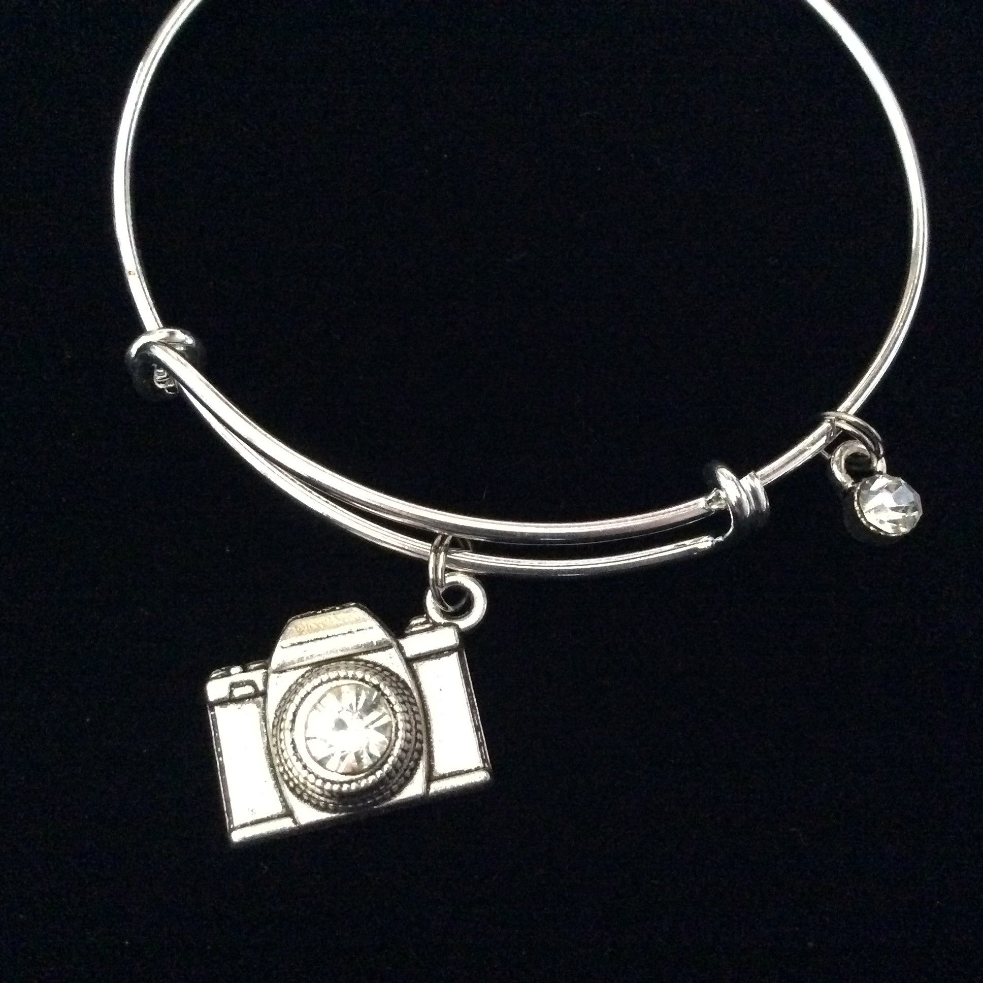 Sterling Silver Slide Charm Bracelet With Two 925 Charms Camera Baseball  Diamond | eBay