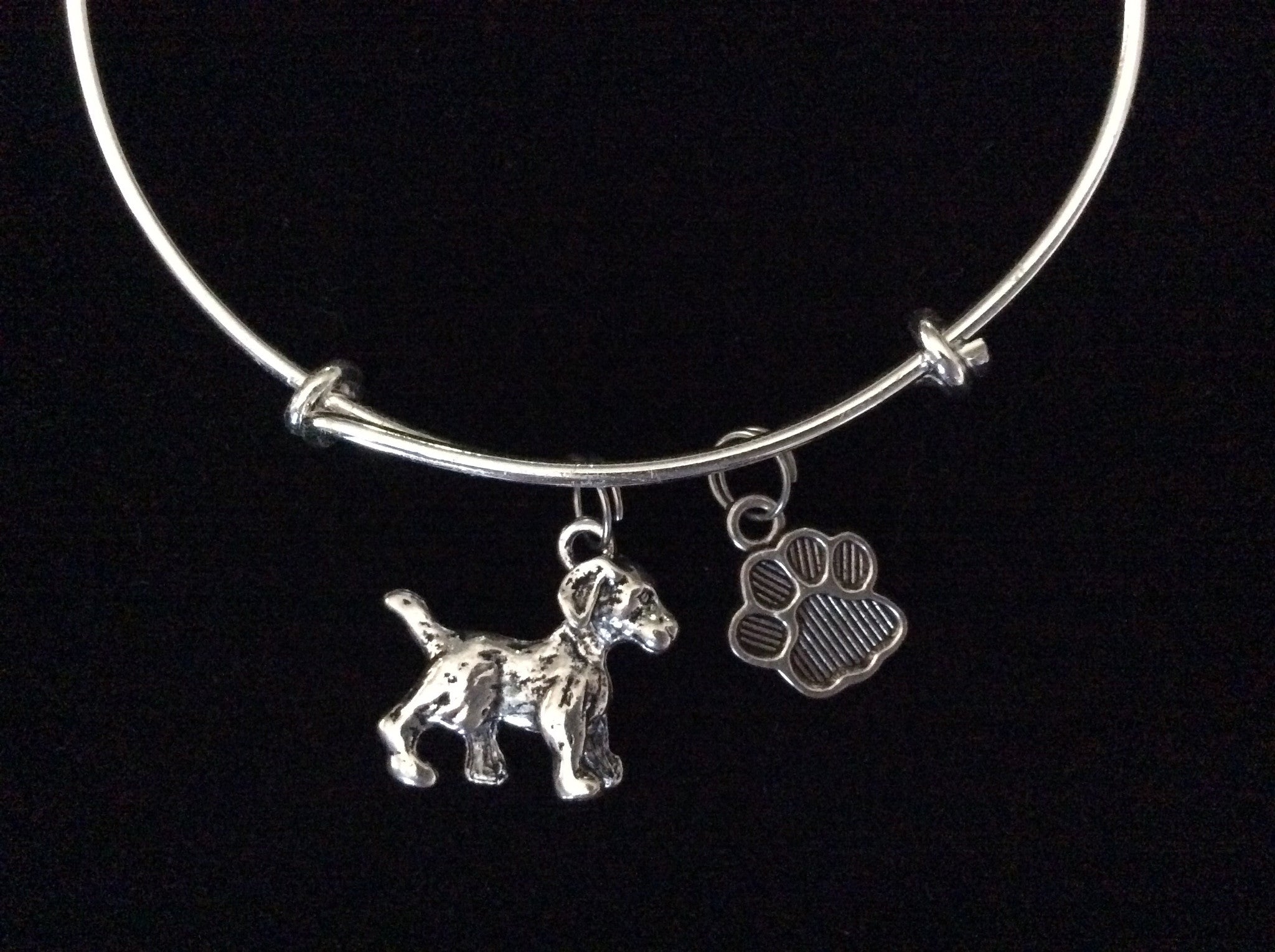 3D Puppy Dog Charm on a Silver Expandable Adjustable Bangle Bracelet Meaningful Dog Lover Gift