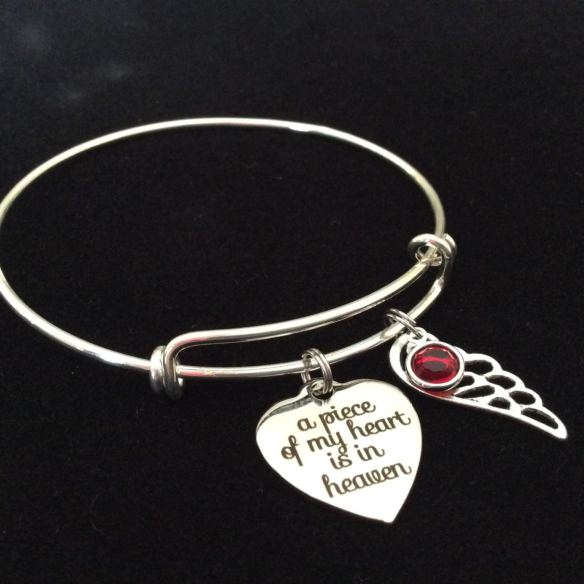 A Piece of My Heart is in Heaven Expandable Charm Bracelet Adjustable Wire Bangle