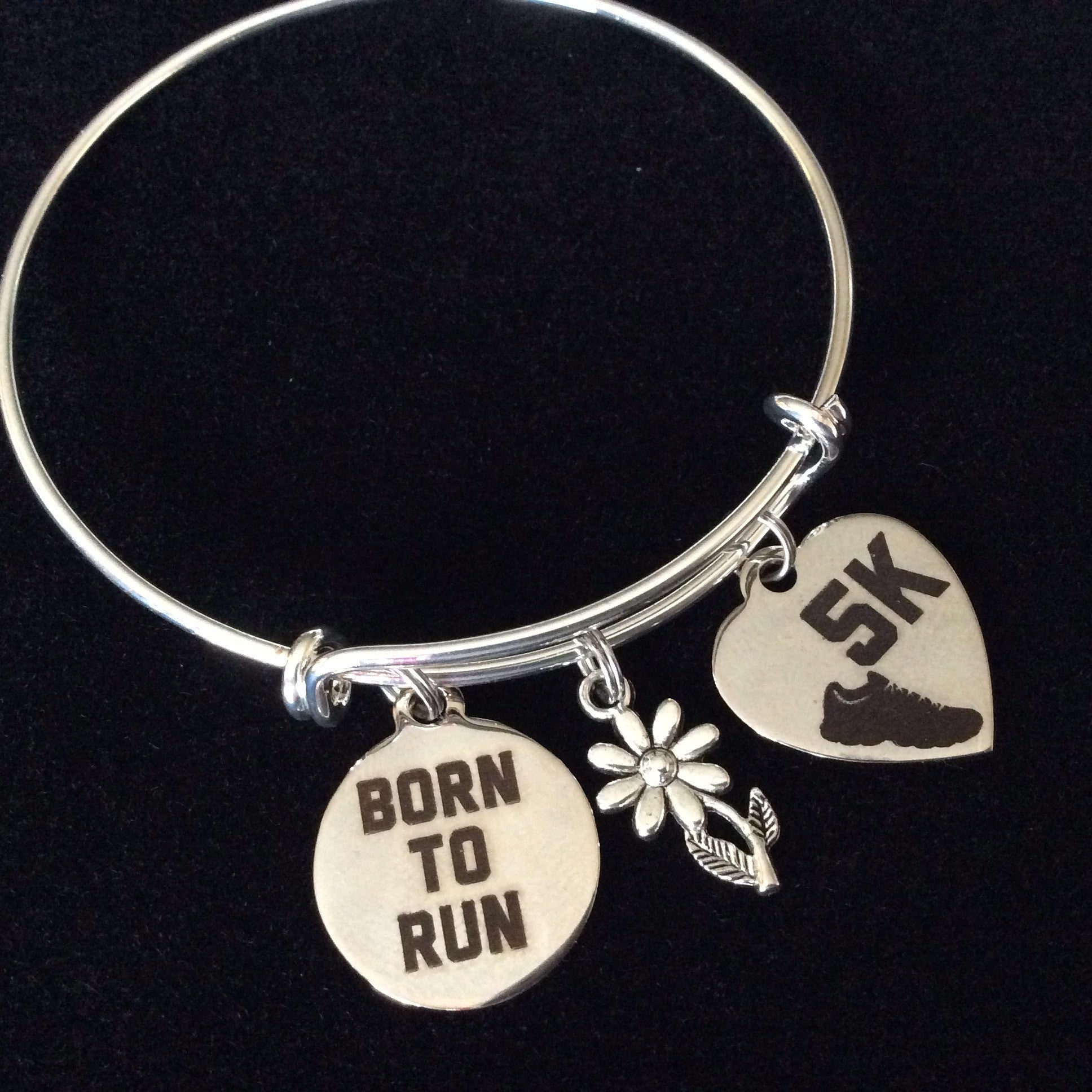 Custom 5K Born to Run Stainless Steel Charms on Expandable Bracelet Adjustable Wire Bangle Trendy Gi