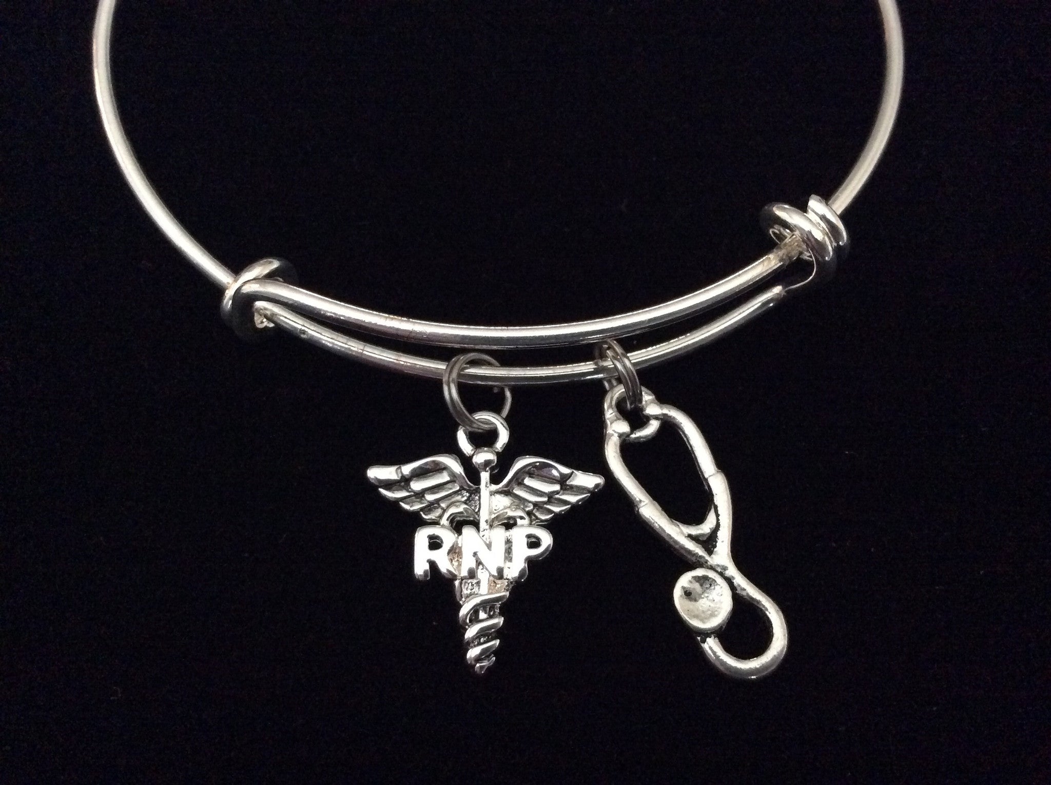 Registered Nurse Practitioner RNP Expandable Silver Bracelet Bangle Medical Occupational Charm Trend