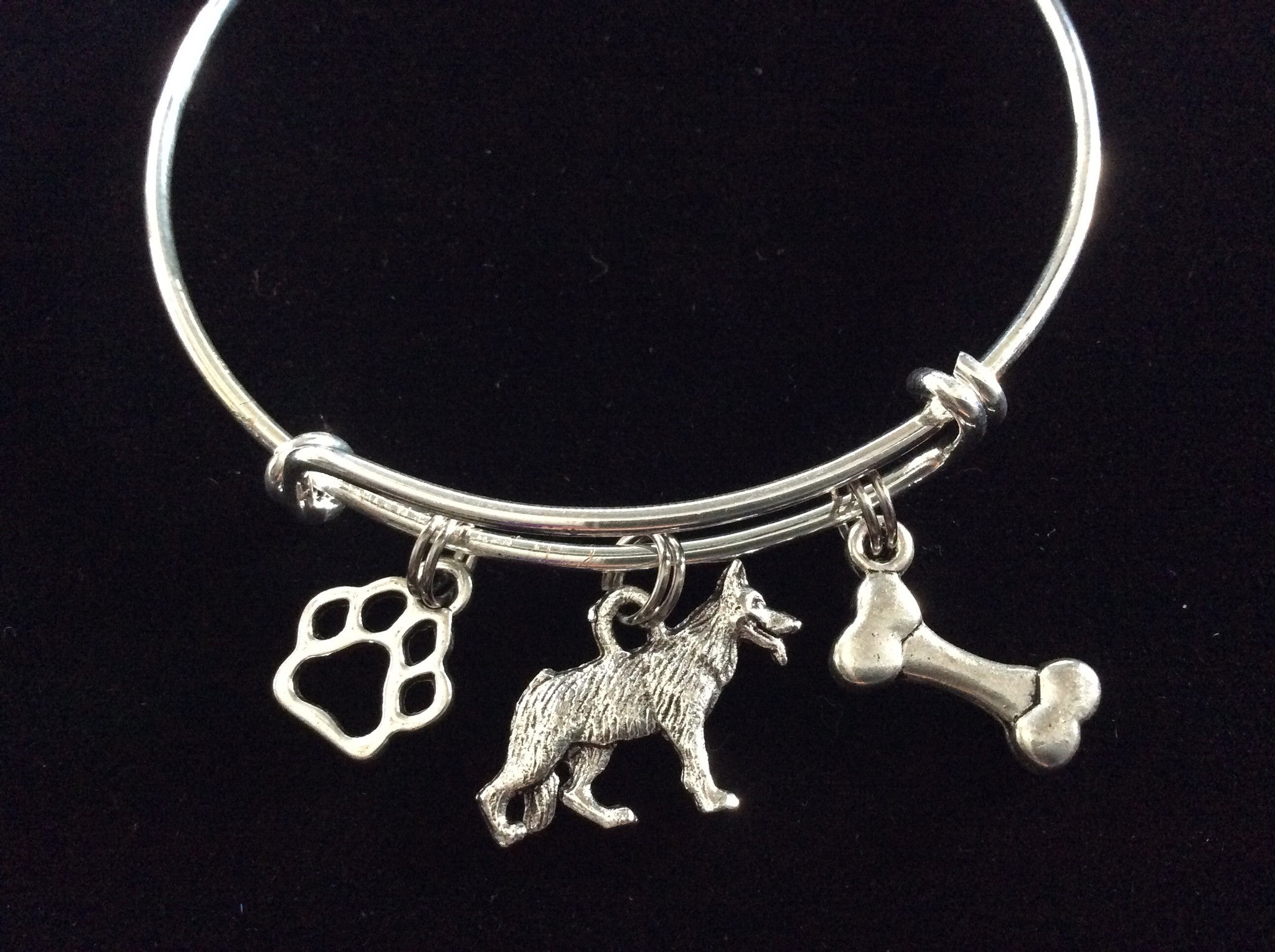 German Shepherd Dog Charm on a Silver Expandable Adjustable Bang