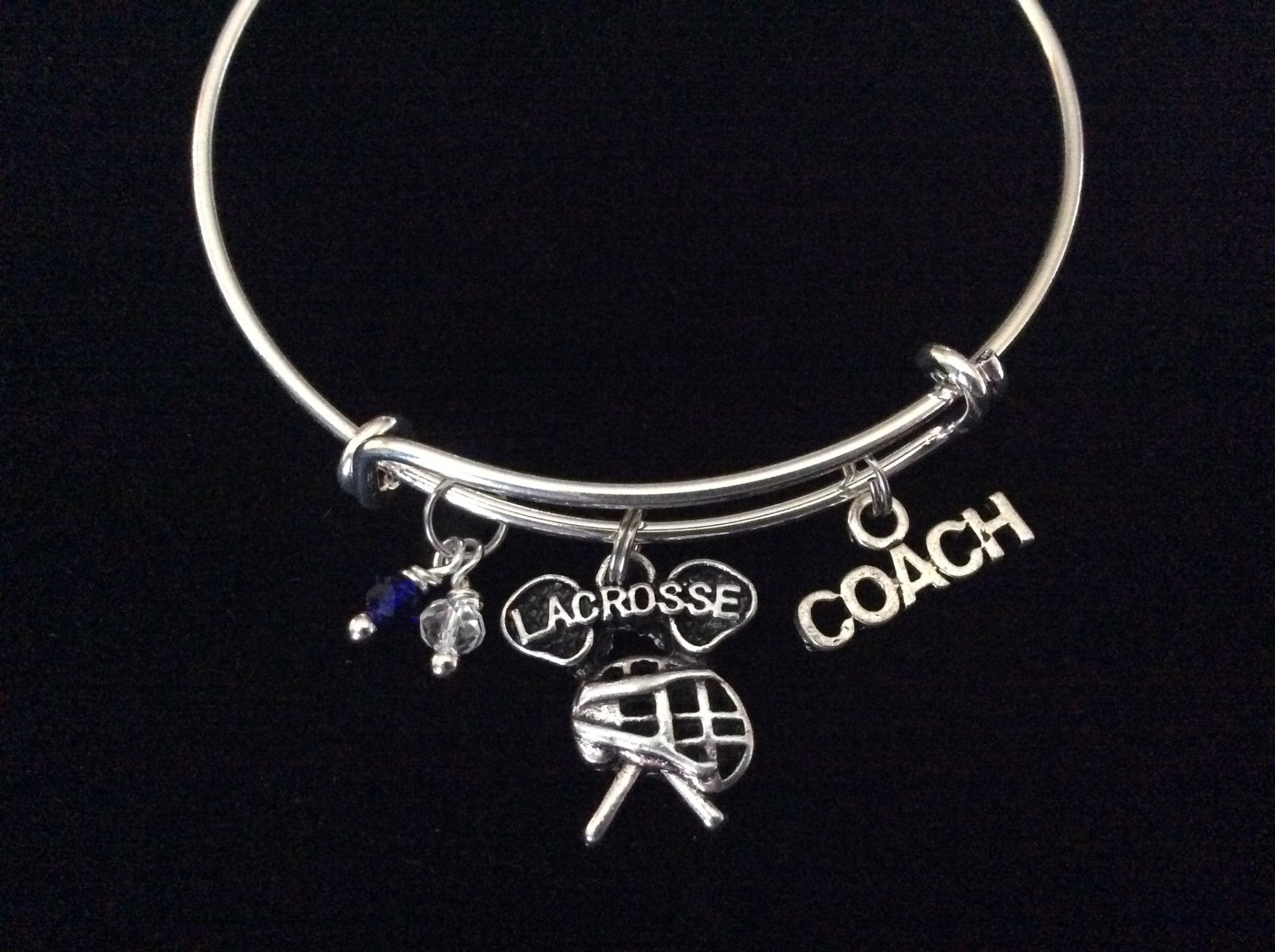 Lacrosse Coach Silver Expandable Adjustable Wire Bangle Bracelet Gift