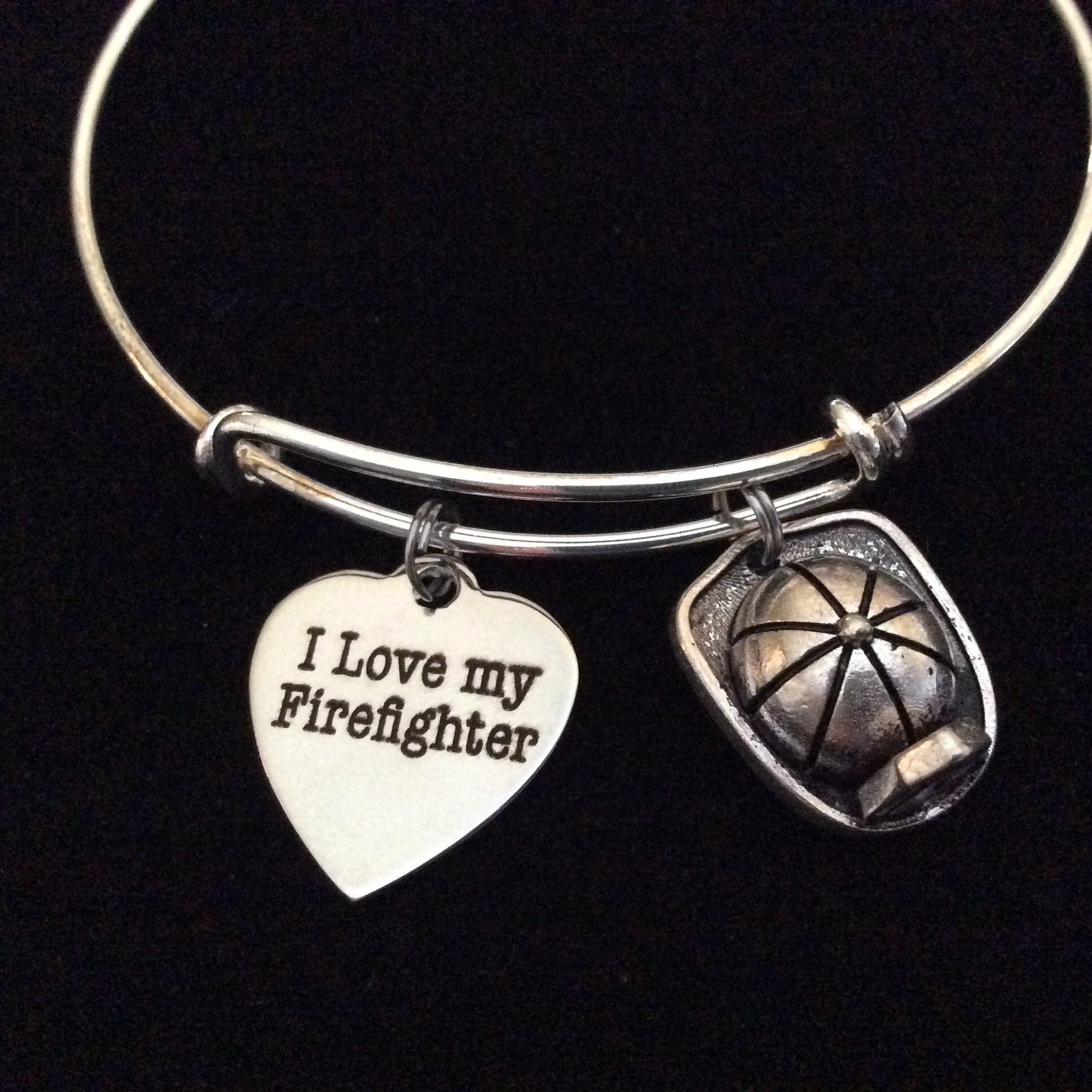 I Love My Firefighter on Expandable Adjustable Wire Bangle Brace