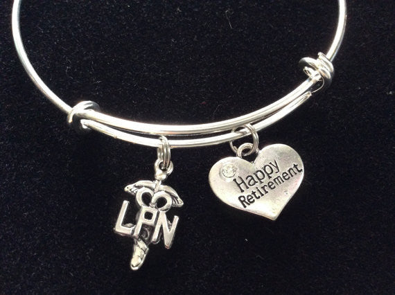 Happy Retirement LPN Bracelet Adjustable Expandable Silver Wire Bangle Nurse Gift Handmade Trendy