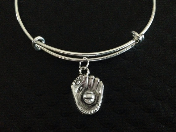 Baseball Mitt Charm on a Silver Expandable Bangle Bracelet Sports Team Coach Gift Adjustable One Siz