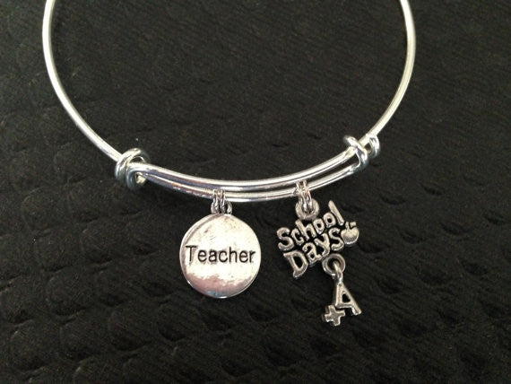 School Days with Double Sided Teacher Charm Silver Expandable Br