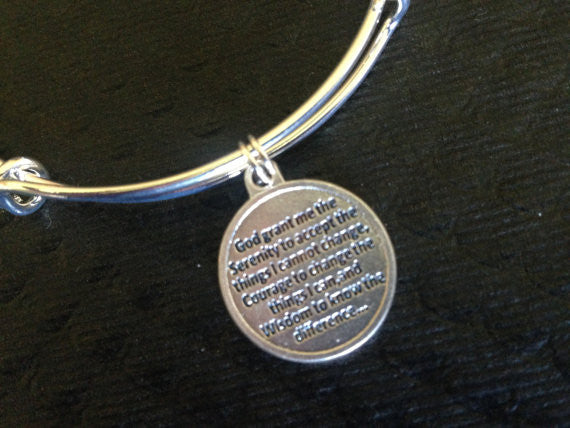 Serenity Charm with Prayer on Back Silver Expandable Inspirational Jewelry Adjustable Bracelet