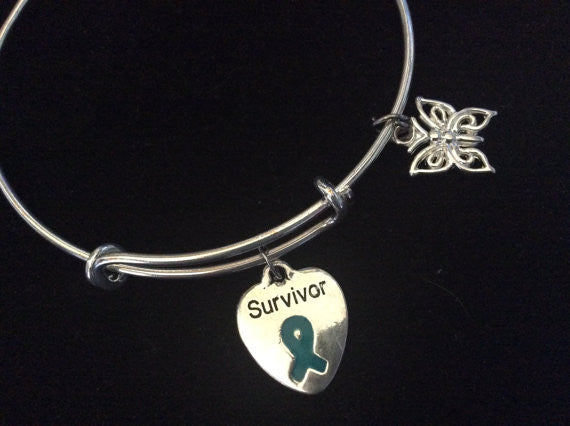 Teal Awareness Expandable Charm Bracelet Adjustable Bangle Stacking Handmade Trendy Gift Breast Canc