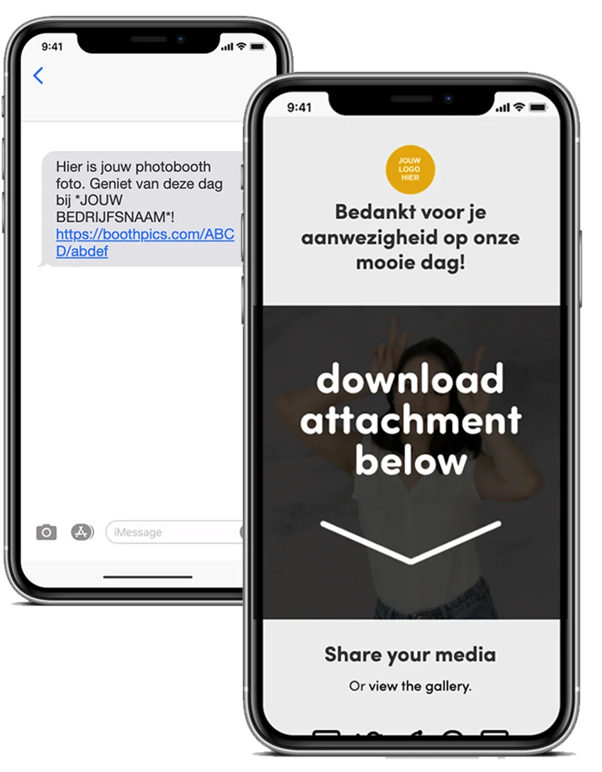 Glowbooth: delen via mobiel met huisstijl en call-to-actions