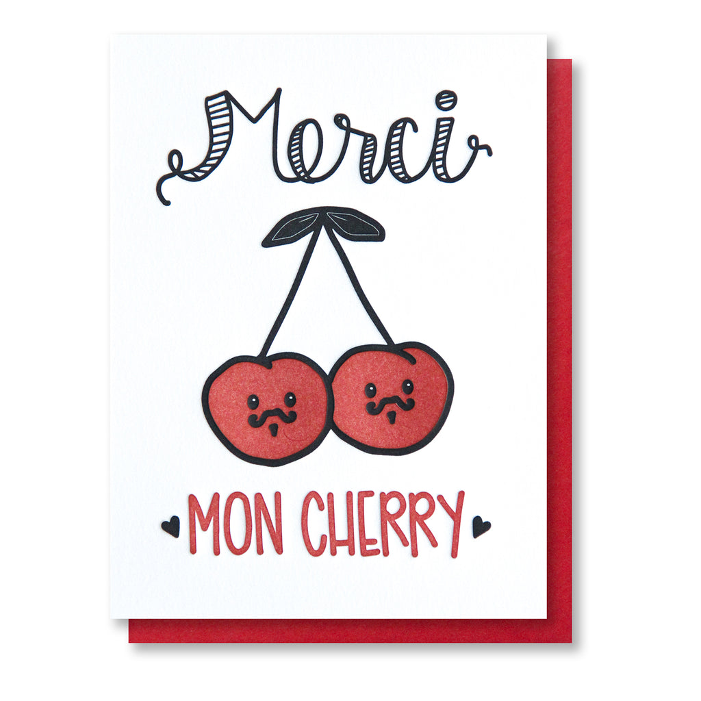Funny Punny Thank You Letterpress Card | Merci Mon Cherry | French Pun ...