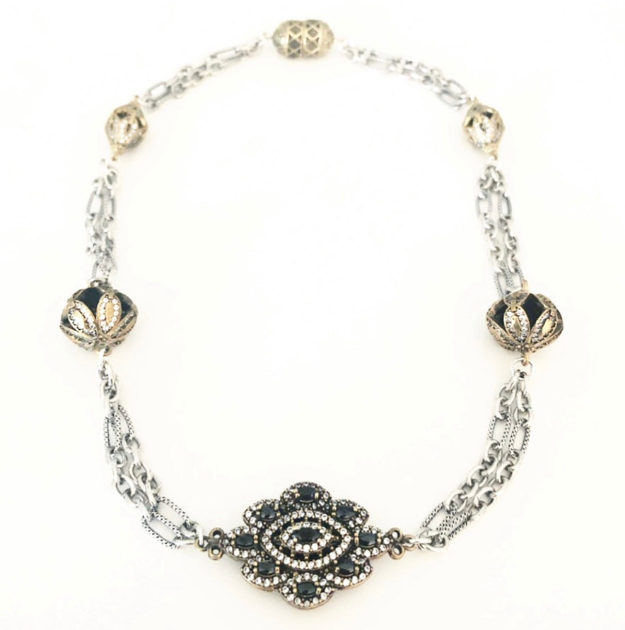Crown Jewels Onyx Silver Necklace