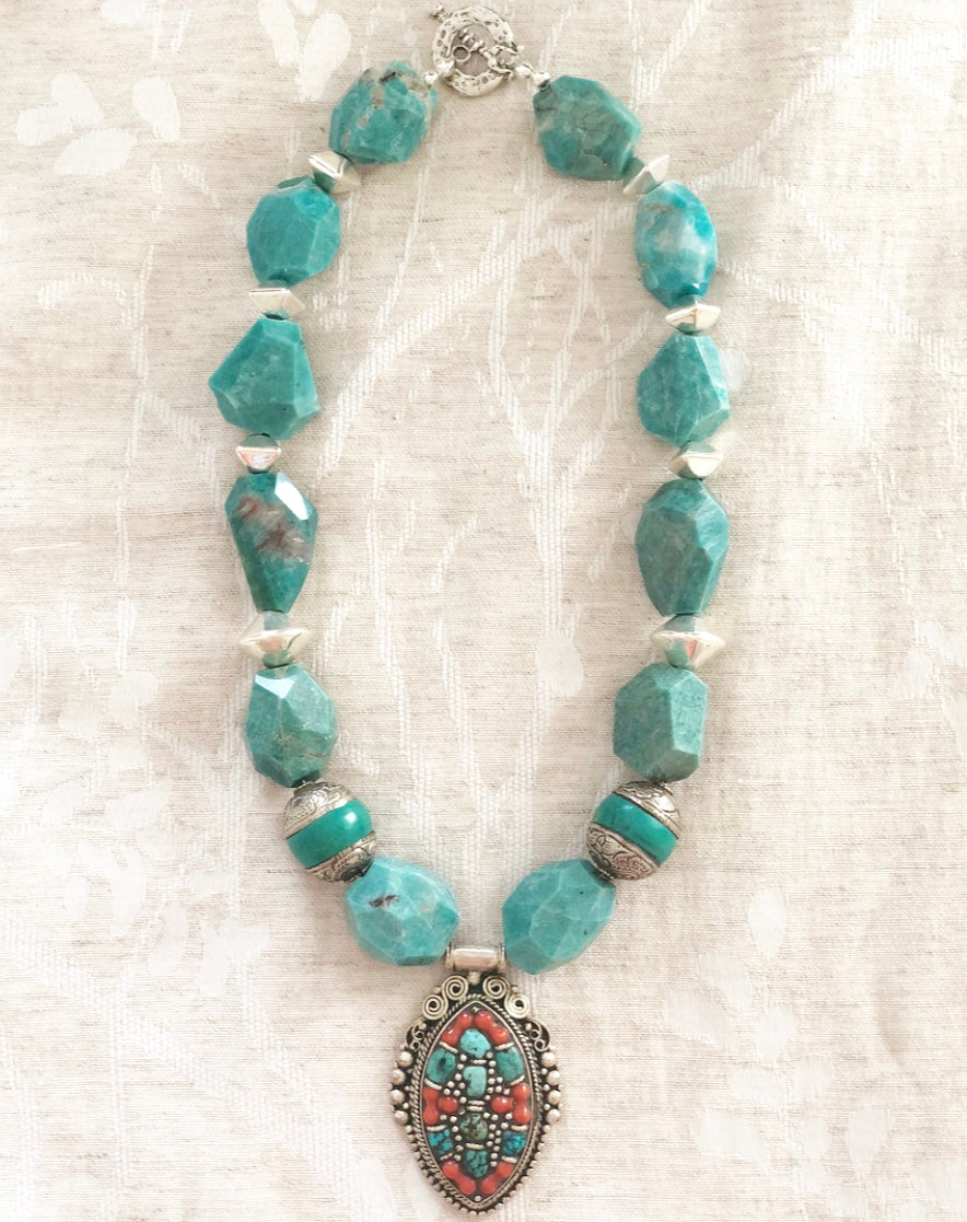 turquoise and coral necklace