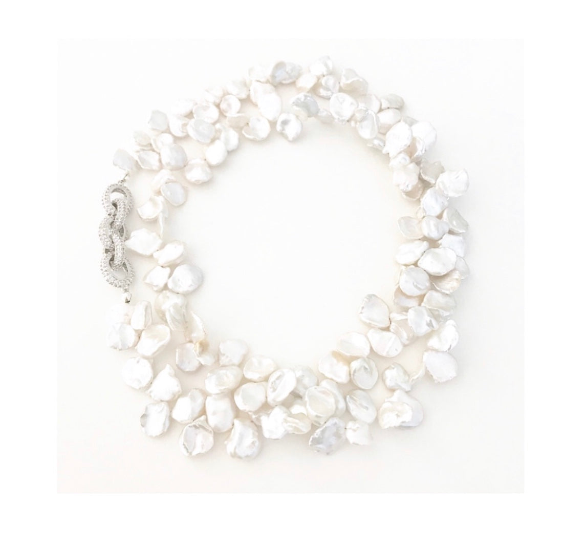 Keshi Pearl Pave Crystal Link Necklace