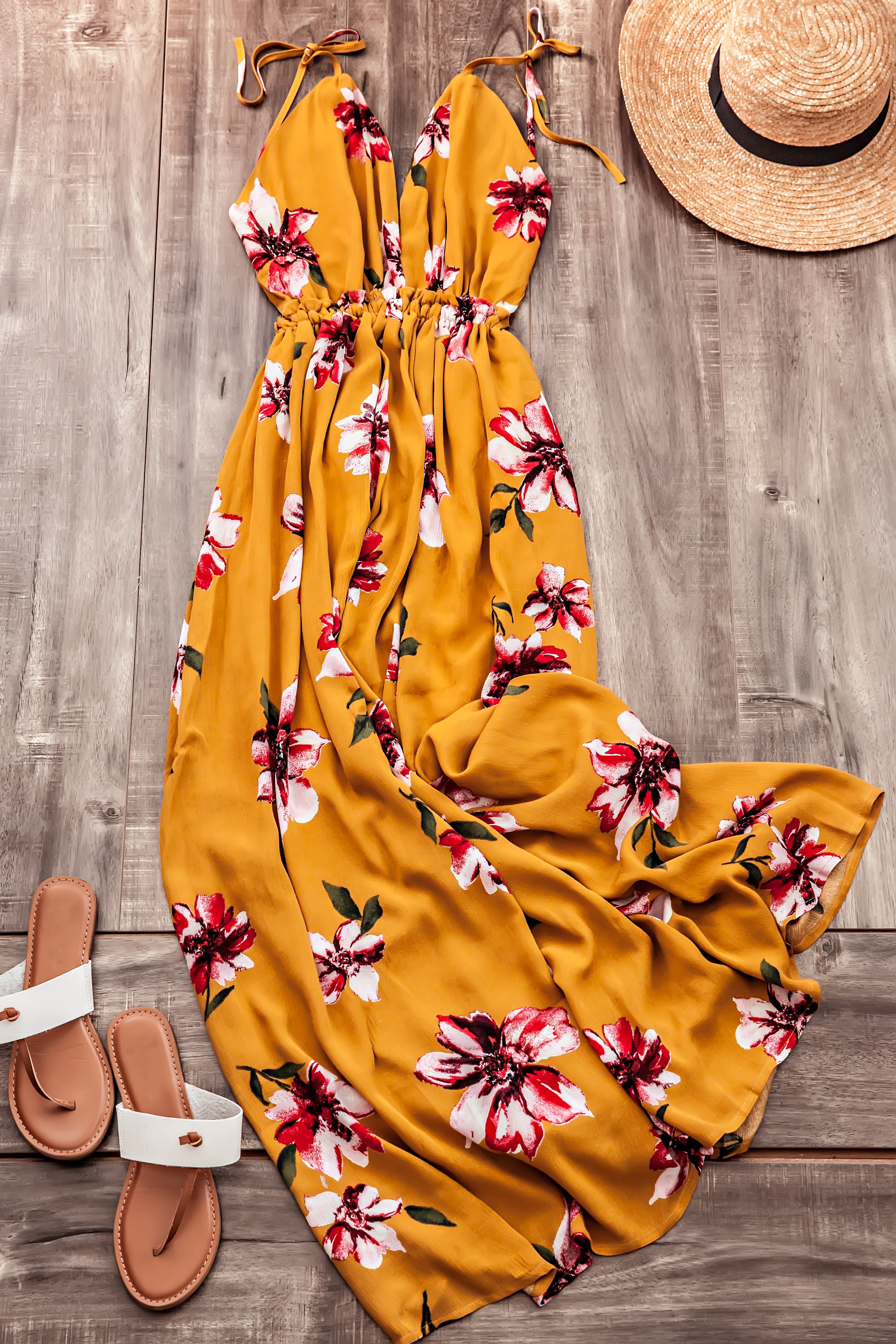 floral mustard maxi dress