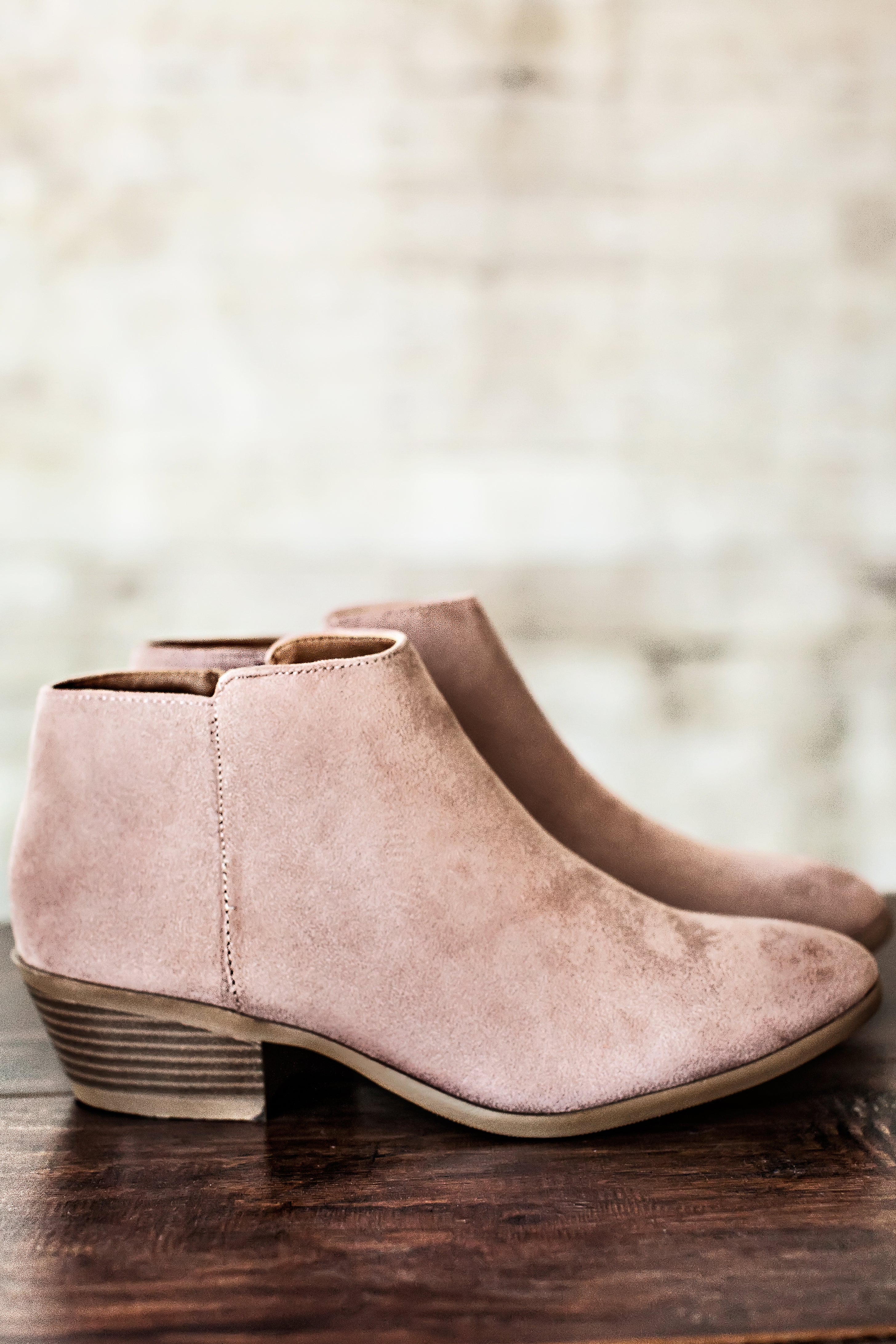 blush suede ankle boots