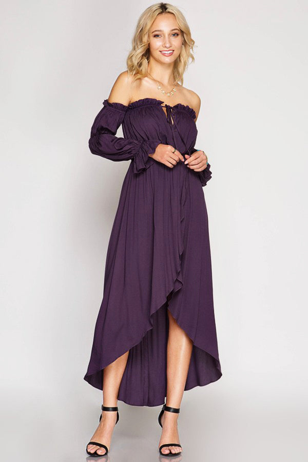 long sleeve purple maxi dress