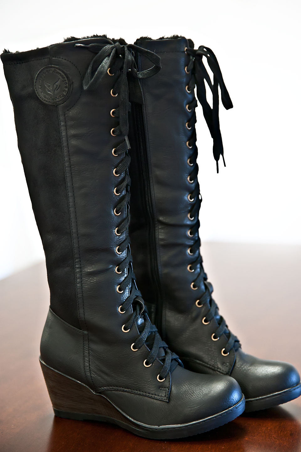 fur lace up boots