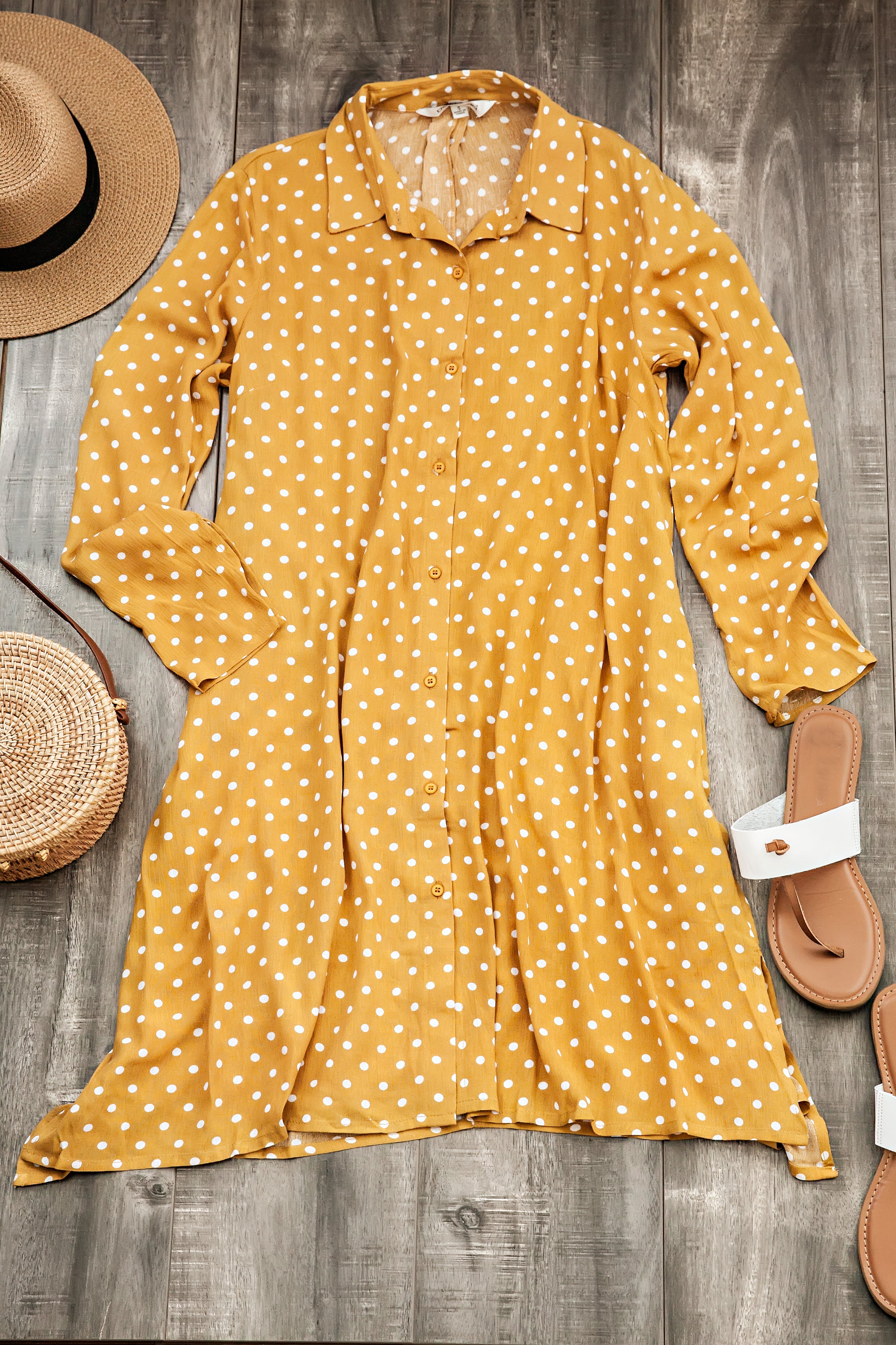 polka dot mustard dress