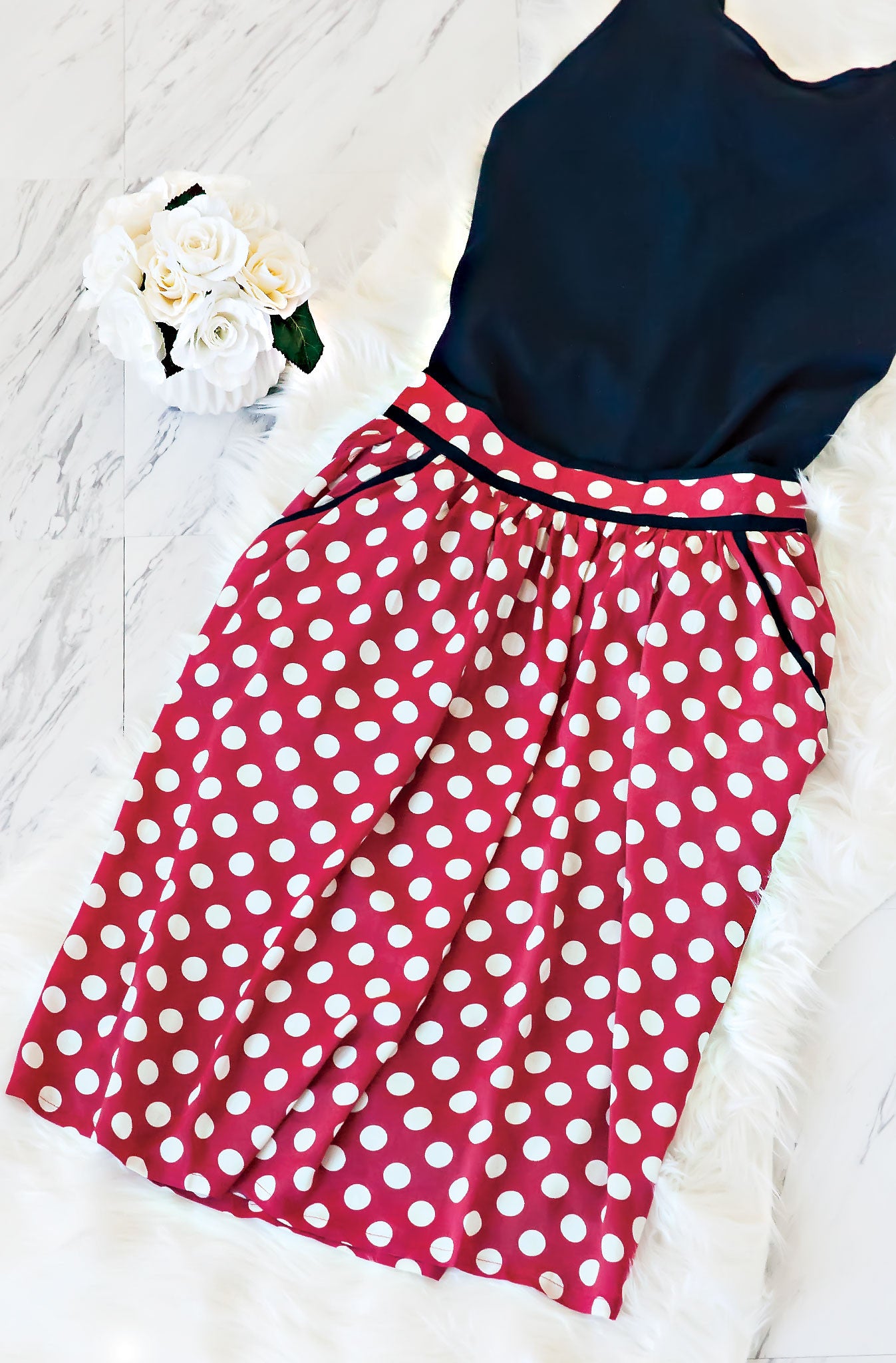 red polka dot skirt