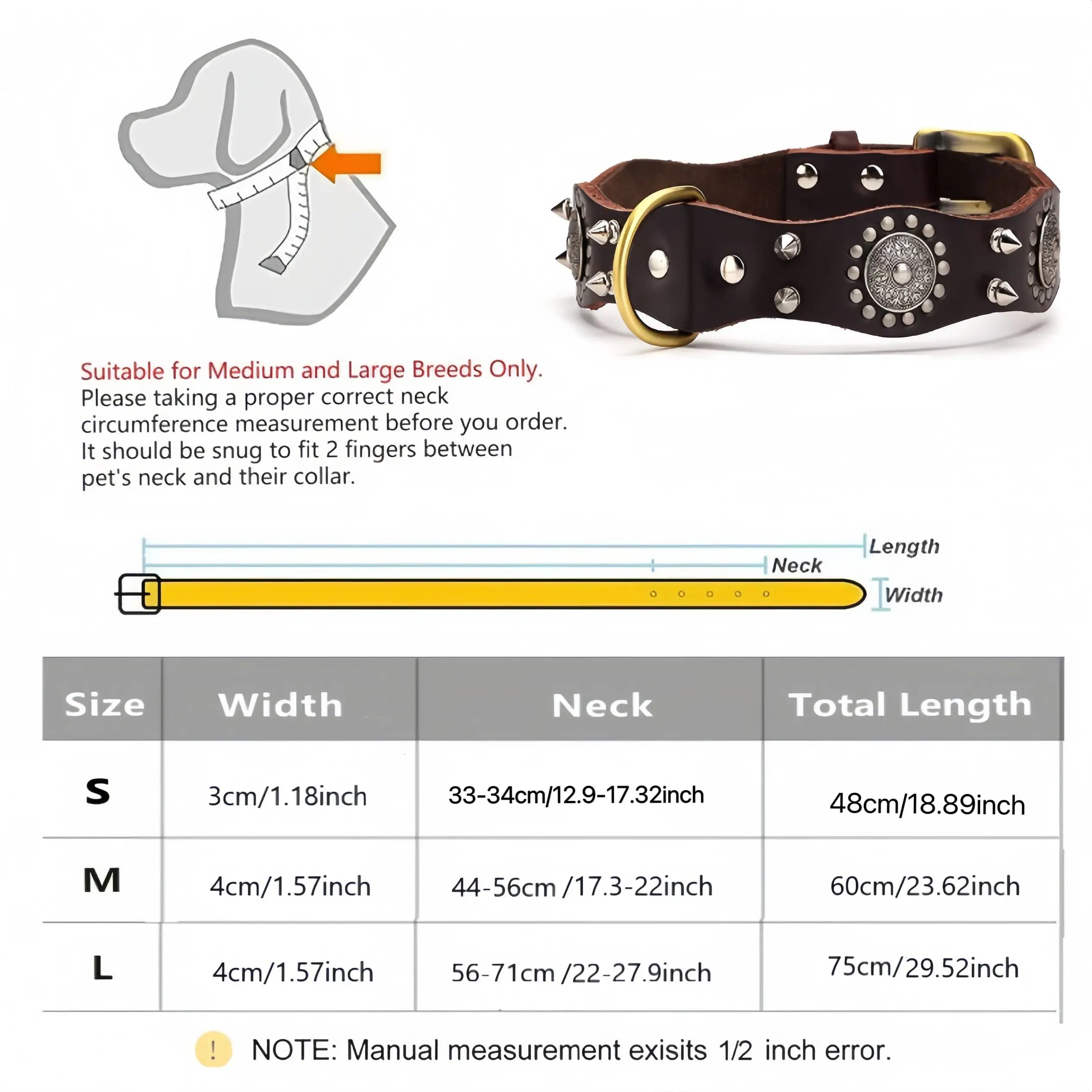 Spiked Studded Dog Collar with Traction Rope Adjustable Fit - Image 6