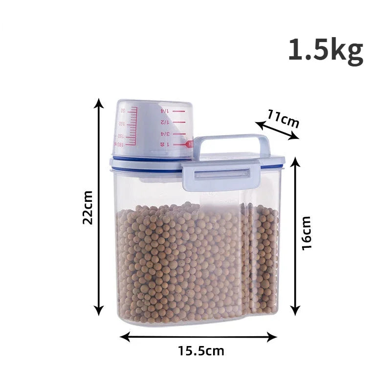 1.5kg/2kg Dog Cat Food Pail Plastic Storage Tank with Measuring Cup Container - Image 8