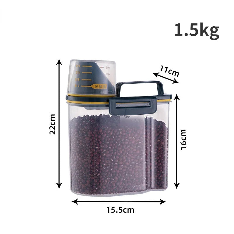 1.5kg/2kg Dog Cat Food Pail Plastic Storage Tank with Measuring Cup Container - Image 4