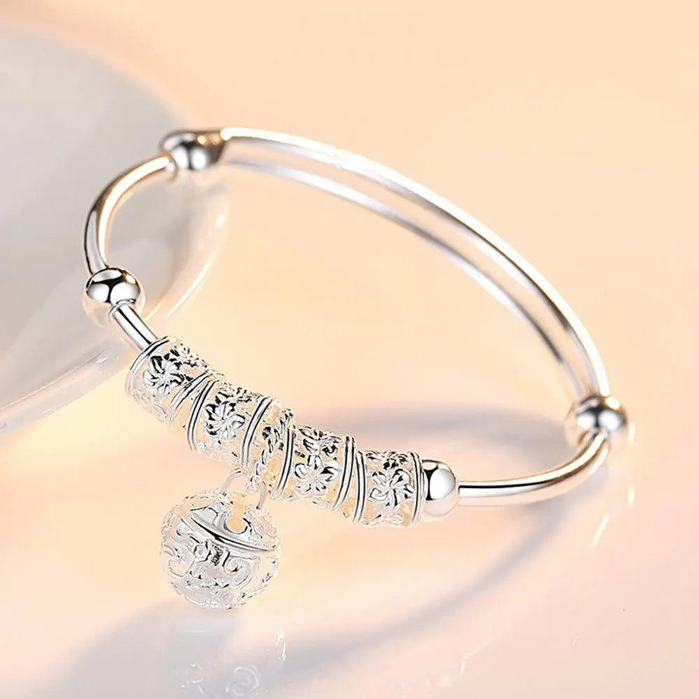 925 Sterling Silver Adjustable Hollow Bell Bracelet - Image 4