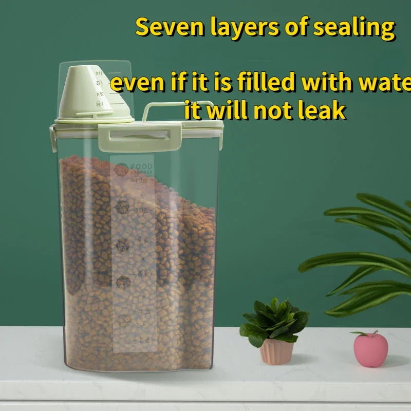 1.5kg/2kg Dog Cat Food Pail Plastic Storage Tank with Measuring Cup Container - Image 3