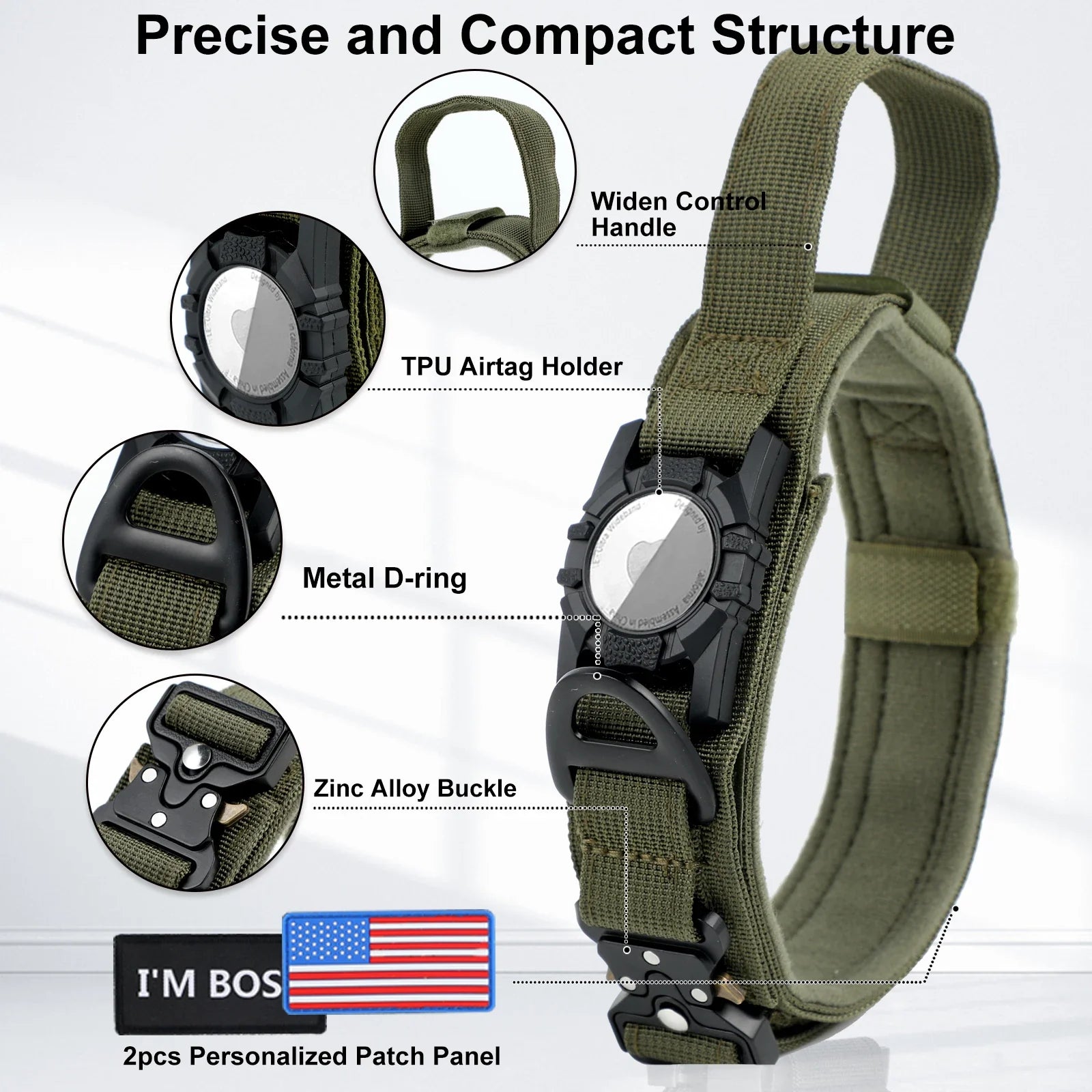 AirTag Dog Collar with Handle, Tactical Dog Collar for Large Medium Dogs - Image 17