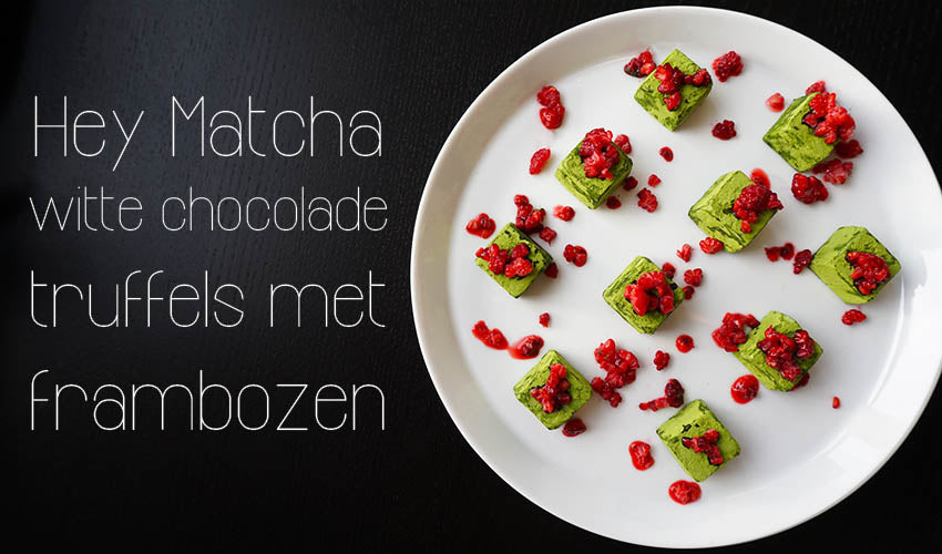 Matcha Witte Chocolade Truffels Met Frambozen Topping