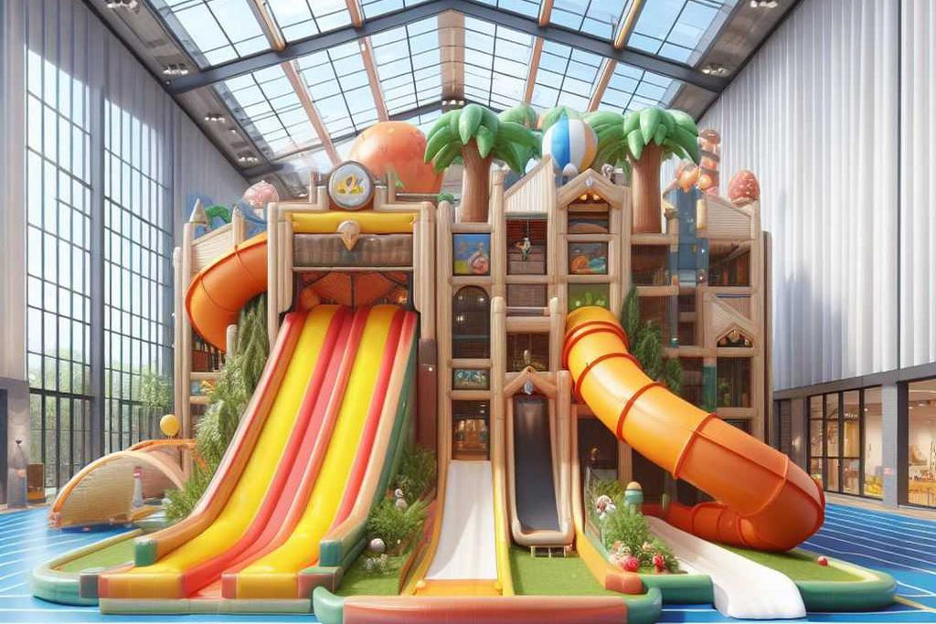 indoor playground with inflatable slip slides