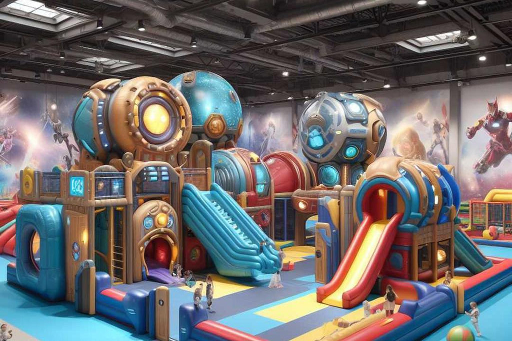 large indoor playground with inflatables