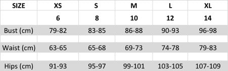 CLOTHING OVERVIEW- SIZE GUIDE 