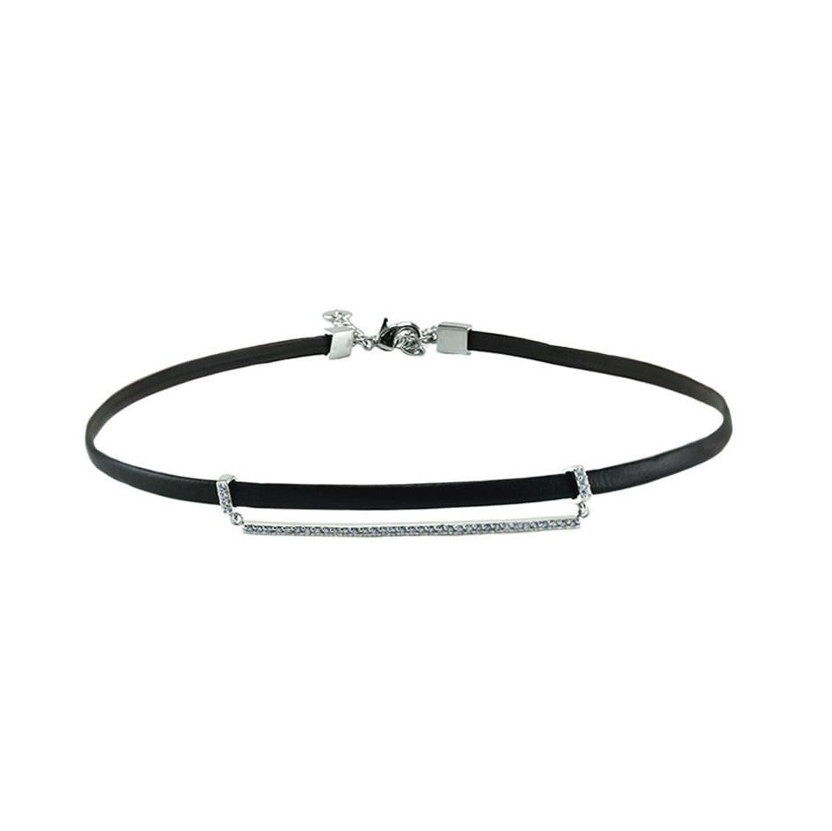 Erin CZ Bar Black Leather Choker