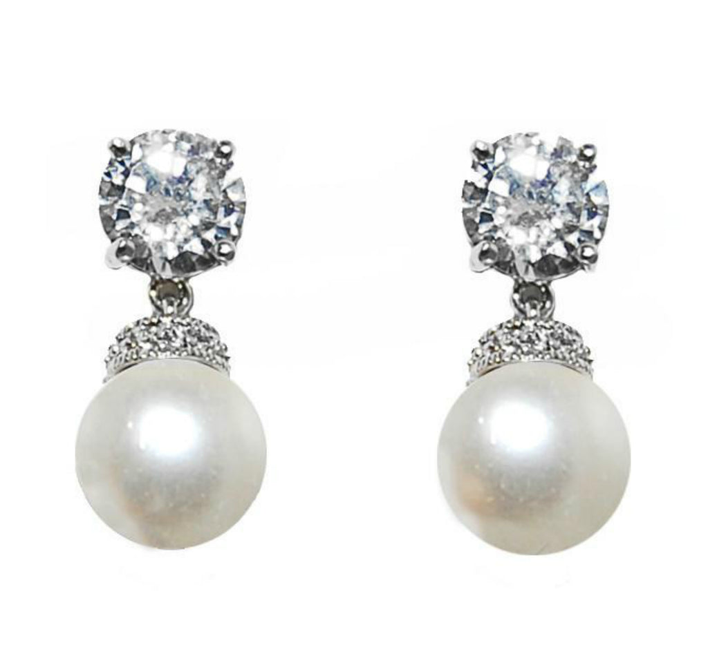 Faye Classic Pearl Drop Dangle Earrings | 2.5ct | Cubic Zirconia | Sil ...