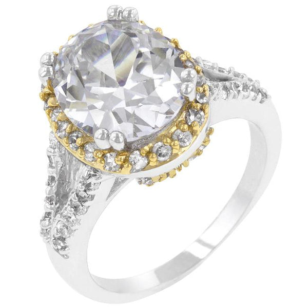 Jasmine Two-Tone Oval Solitaire Engagement Ring | 6ct | Cubic Zirconia ...