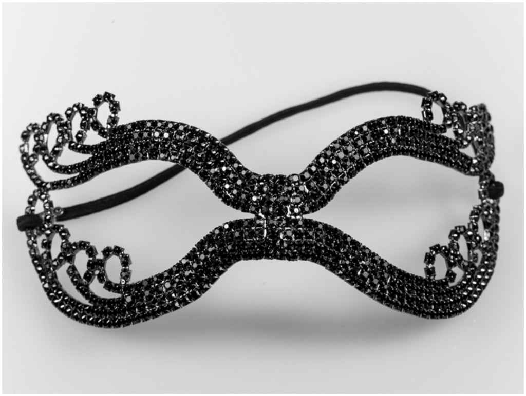 Kinza Crystal Loops Black Masquerade Mask | Black | Crystal - Beloved Sparkles
 - 1
