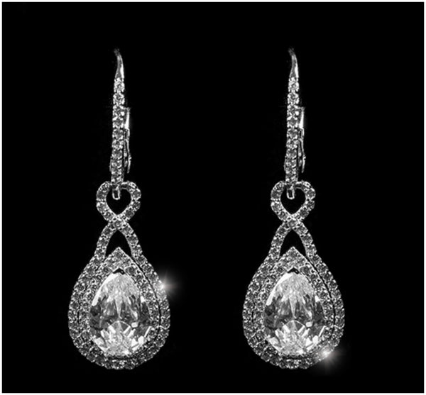 Deja Double Halo Pear Drop Earrings | 4.5ct | Cubic Zirconia | Silver ...