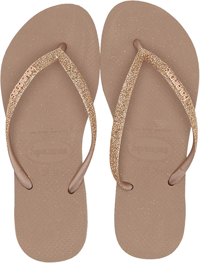 rose gold glitter flip flops